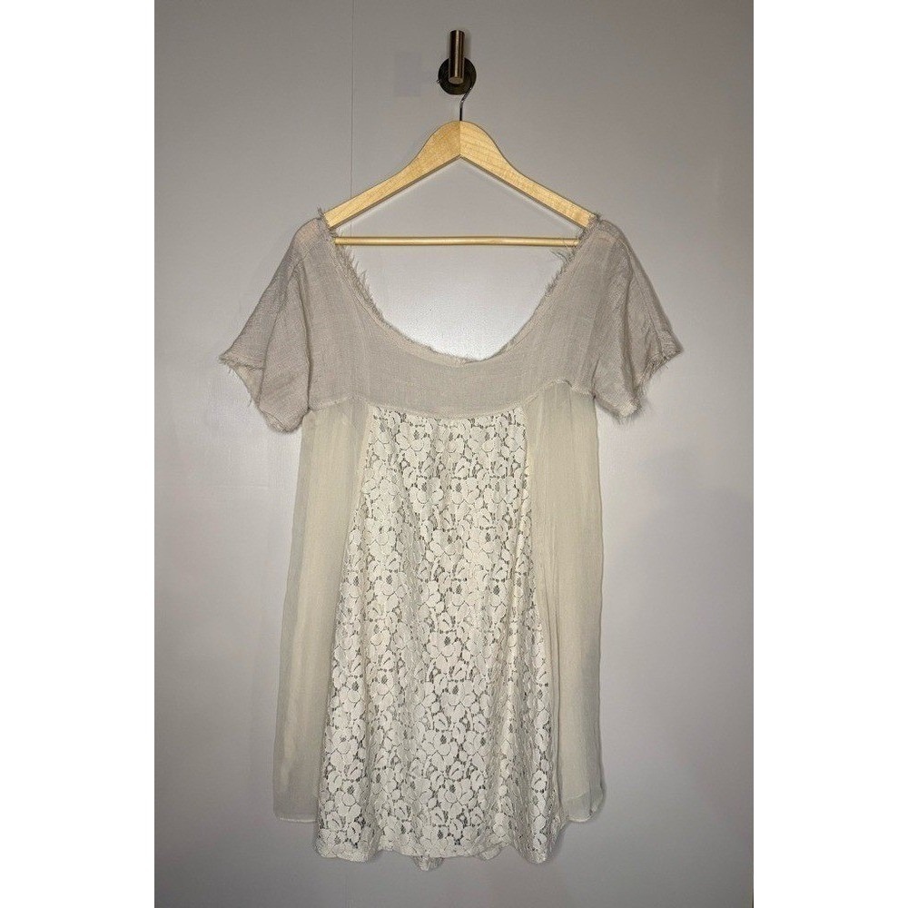 La Troupe Sheer Lace Boho Mini Dress Ivory Cottagecore Festival M